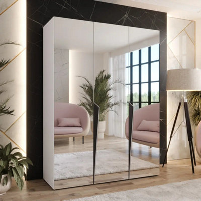 Arte White Piano Iii Hinged Wardrobe 150CmBrightModern Storage With A Reflective Edge from B&Q