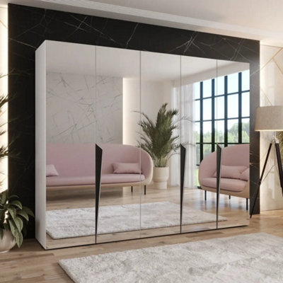 Arte White Piano Iii Hinged Wardrobe 250CmBright Mirrored Storage For SpaciousOrganised Living from B&Q