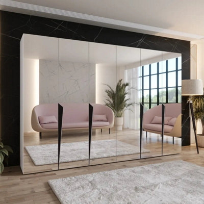 Arte White Piano Iii Hinged Wardrobe 300CmExpansive Mirrored Elegance For Modern Living from B&Q