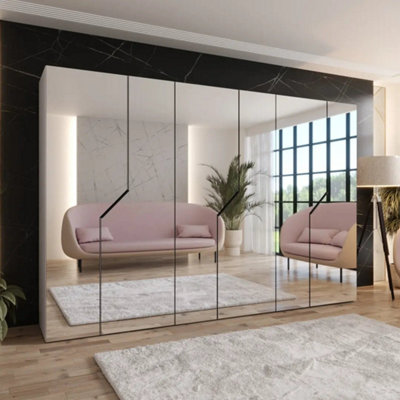 Arte Cashmere Blomvik Iii Hinged Wardrobe 300 CmSoft-Tone Full-Mirror Wardrobe For Serene Large Spaces from B&Q