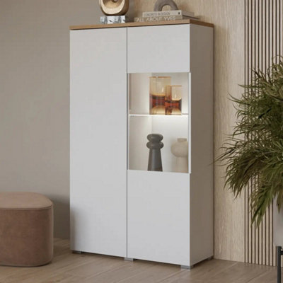 Arte Modo Tall Display Cabinet 80 CmSlim White And Oak Showcase With Glass Shelf from B&Q
