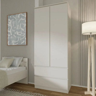Arte Maja 80Cm Hinged Door WardrobeWhiteSlim Two-Door Wardrobe With Drawers And Hanging Space from B&Q
