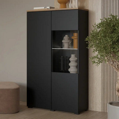 Arte Modo 80Cm Tall Display CabinetBlack & Oak MauvellaModern Showcase With Warm Contrast from B&Q