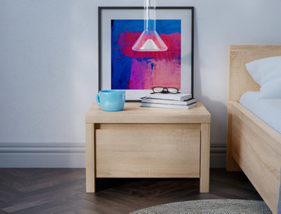 B&Q -  Kaspian 51Cm Bedside Cabinet In Sonoma OakModern 1 Drawer Night Stand