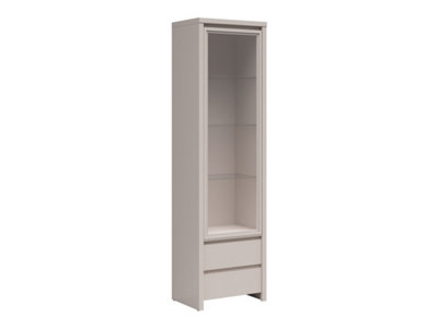 B&Q -  Kaspian 56Cm Tall Cashmere Glass Display CabinetSlim Showcase With 2 Drawers