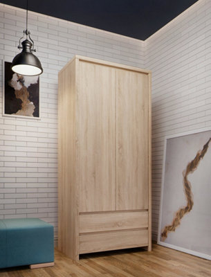 B&Q -  Kaspian Sonoma Haven 90Cm Double WardrobeSlim Bedroom Cupboard