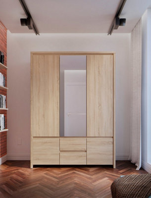 Arte Kaspian 153Cm 5-Door Wardrobe With Mirror In Sonoma OakWide Hanging & Drawer Storage from B&Q