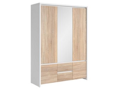 Arte Kaspian 153Cm 5-Door Wardrobe With Mirror In White Matt & Sonoma OakScandi Family Storage from B&Q