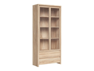 B&Q -  Kaspian Sonoma Showcase 90Cm Tall Display CabinetGlass Doors With 2 Drawers