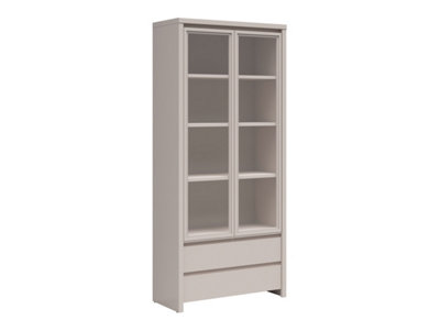 B&Q -  Kaspian Cashmere Glow 90Cm Tall Showcase CabinetGlass Front 2-Drawer Display Unit
