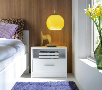 Arte Nepo Plus White 49Cm Bedside TableModern Nightstand With Drawer from B&Q