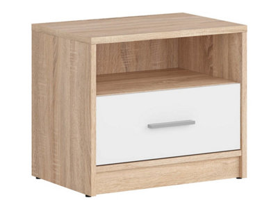 Arte Nepo Plus White/oak Sonoma 49Cm Bedside TableTwo-Tone Nightstand With Drawer from B&Q