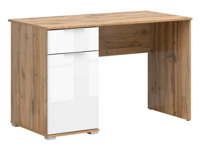 Arte Zele 120 Cm Desk 1 Door 1 Drawer Oak Wotan White Gloss from B&Q