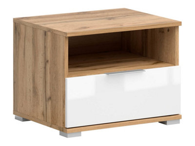 Arte Zele 50 Cm Bedside Table 1 Drawer Oak Wotan White Gloss from B&Q