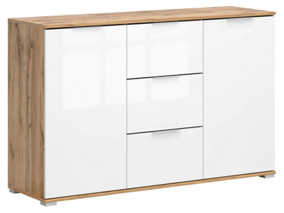 Arte Zele 135 Cm Sideboard 2 Door 3 Drawer Oak Wotan White Gloss from B&Q