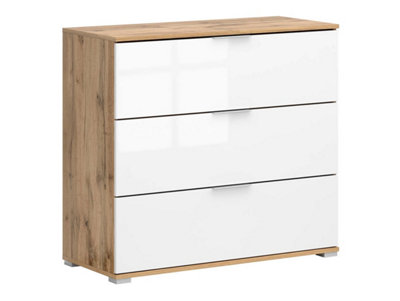Arte Zele 95 Cm Chest 3 Drawer Oak Wotan White Gloss from B&Q