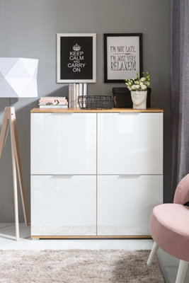 Arte Zele 104 Cm 4 Door Sideboard Oak Wotan White Gloss from B&Q