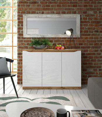 Arte Nuis 135 Cm Sideboard 3 Door Oak Wotan White Gloss from B&Q