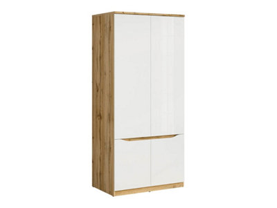 Arte Nuis 90 Cm 4 Door Hinged Wardrobe Oak Wotan White Gloss from B&Q