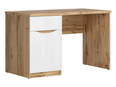 Arte Nuis 120 Cm Desk With Door And Drawer Oak Wotan White Gloss from B&Q