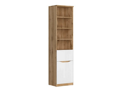 Arte Nuis 50 Cm Bookcase With DoorDrawer And 4 Shelves Oak Wotan White Gloss from B&Q