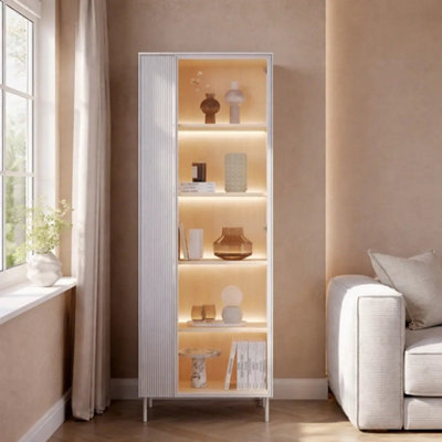 Arte Liba Tall Display Cabinet 67Cm In White & Oak Vincenza With Led Lighting from B&Q