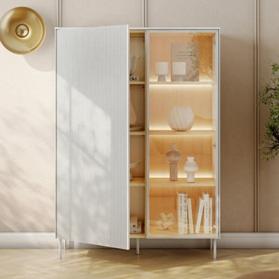 Arte  Liba 110 Cm Display Cabinet In White & Oak Vincenza With Led Lighting from B&Q