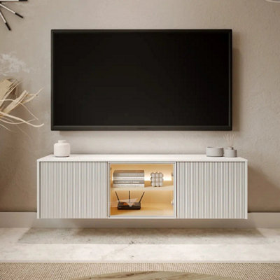 Arte Liba 147Cm Floating Tv Cabinet White Oak Vincenza Led Lighting from B&Q