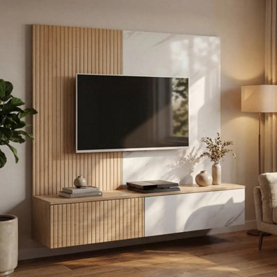 Arte Noir I Entertainment Unit Oak Cremona Marble White Led For Tvs Up To 70In from B&Q