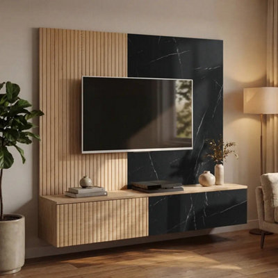 Arte Noir I Entertainment Unit Oak Cremona Marble Black With Led For Tvs Up To 70In from B&Q