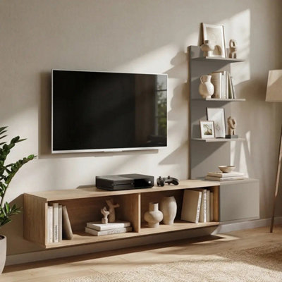 Arte Joy Entertainment Unit Oak Cremona Clay Grey For Tvs Up To 65In from B&Q