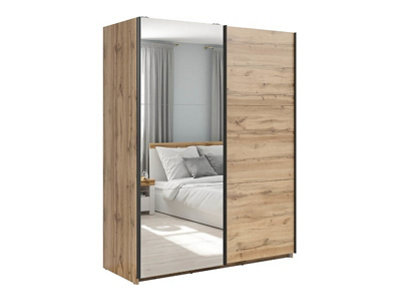Arte Tetrix Sliding Door Wardrobe 153Cm Wotan Oak With Mirror from B&Q