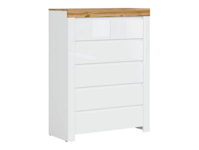 Arte Holten 99Cm Chest Of Drawers White Gloss Oak Wotan 6 Drawers from B&Q