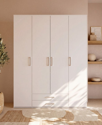 Arte Mora 1 Four Door Hinged Wardrobe White Matt 2 Drawers 5 Shelves 2 Rails from B&Q