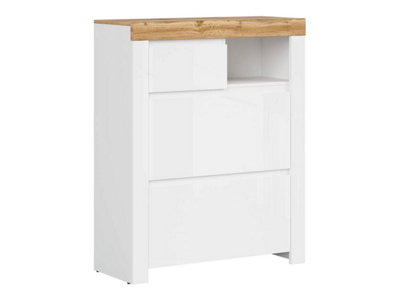 Arte Holten 92Cm Shoe Cabinet White Gloss Oak Wotan 2 Doors 1 Drawer from B&Q