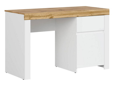 Arte Holten 130Cm Desk White Gloss Oak Wotan With Door And Drawer from B&Q
