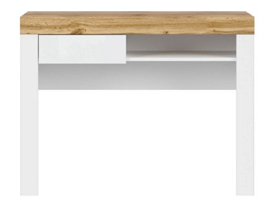 B&Q -  Holten 106Cm Dressing Table White Gloss Oak Wotan With Drawer And Shelf