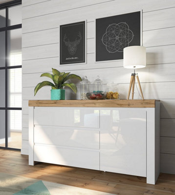 Arte Holten 156Cm Sideboard White Gloss Oak Wotan 3 Drawers from B&Q