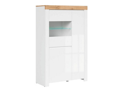 Arte  Holten 98Cm Display Cabinet White Gloss Oak Wotan 3 Doors from B&Q