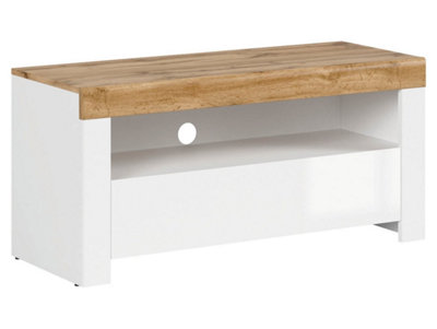 B&Q -  Holten Tv Unit 106Cm White Gloss Tv Stand With DrawerShelf And Oak Effect Top