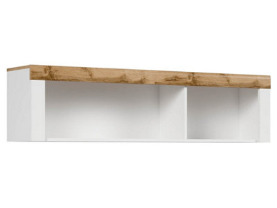 B&Q -  Holten Wall Mounted Shelf Unit 156Cm White With Open Compartments And Oak Effect Top