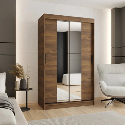 Arte Rubino T1 Sliding Door Wardrobe 120Cm Oak Walnut With Two Mirrors