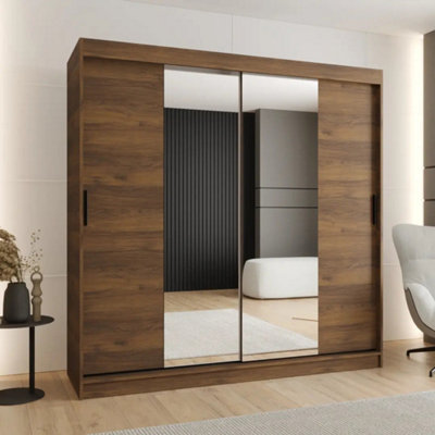 Arte Rubino T1 Sliding Door Wardrobe 200Cm Oak Walnut With Mirrored Doors