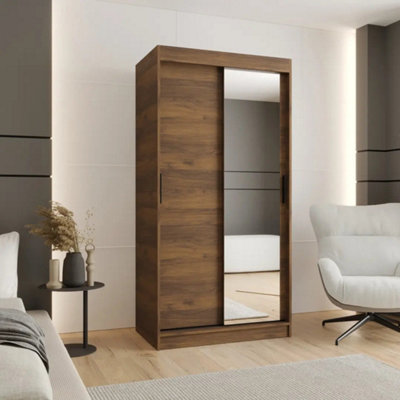 Arte Rubino T2 Sliding Door Wardrobe 120Cm Oak Walnut With Mirror Panel