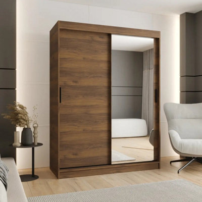 Arte Rubino T2 Sliding Door Wardrobe 150Cm Oak Walnut With Mirrored Sliding Door