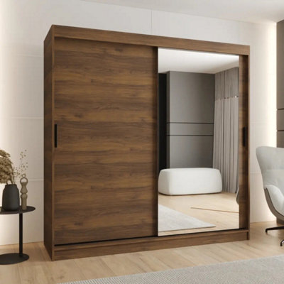 Arte Rubino T2 Sliding Door Wardrobe 200Cm Oak Walnut With One Mirrored Door