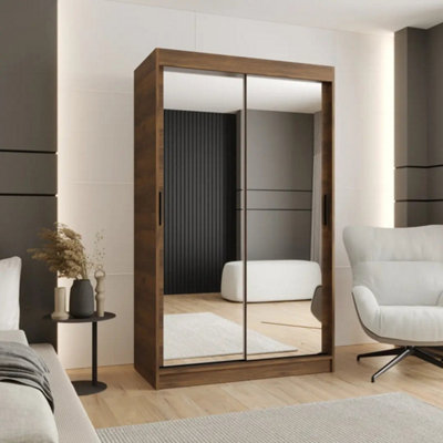 Arte Rubino T3 Oak Walnut Mirrored Sliding Wardrobe 120Cm