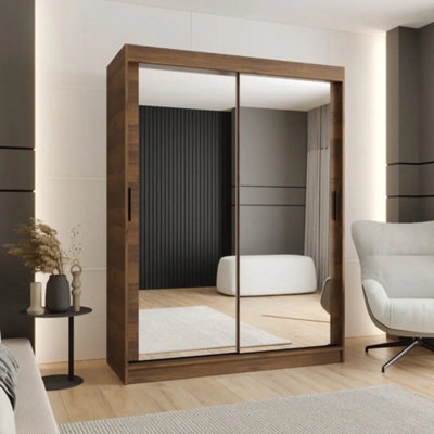 Arte Rubino T3 Oak Walnut Double Mirrored Sliding Wardrobe 150Cm