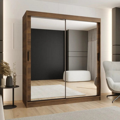Arte Rubino T3 Wide Oak Walnut Mirrored Sliding Wardrobe 180Cm