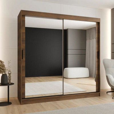 Arte Rubino T3 Large Oak Walnut Mirrored Sliding Wardrobe 200Cm